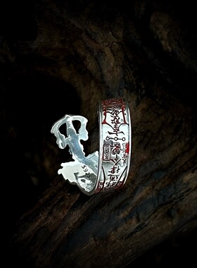 S925纯银道家饰品紫薇讳八卦道法剑戒指朱砂国潮新中式活口指环
