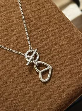 设计师S925纯银 光面横杆爱心项链轻奢百搭简约个性极简主义