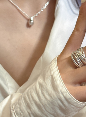 设计师S925纯银线条缠绕戒指日系ins简约文艺小众设计哑光宽面