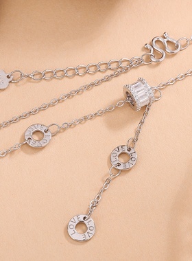 设计师925银满钻小蛮腰流苏项链女轻奢时尚罗马数字锁骨链热销