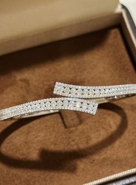 设计师s925纯银 露珠点钻开口手镯满钻轻奢设计感百搭感爆闪