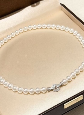 s925纯银 梯方钻圆圈珍珠项链感贵气富婆爆闪拉环扣