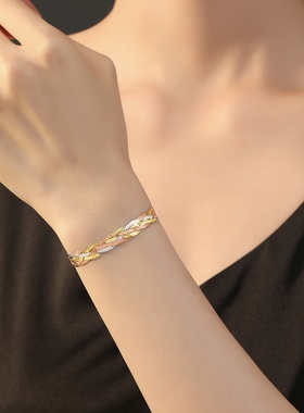 玮禧S925银五编三色手链女小众设计宽面手工编织链欧美时尚手饰品