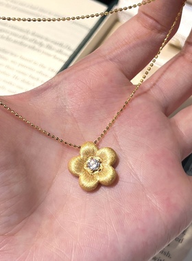 s925银镀金花朵吊坠复古拉丝工艺花朵梅花项链女精致感锁骨链