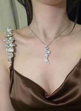轻奢S925银仲夏夜之梦花漾锦簇繁花彩钻项链纯银女生吊坠复古颈链