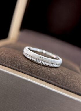 戴对戒S925纯银气质拉丝百搭叠感复古款小众单排设计中古戒指钻