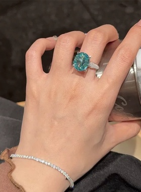 轻奢鑫葆康珠宝新款S925银10*12椭圆帕拉伊巴冰花切戒指奢华时尚