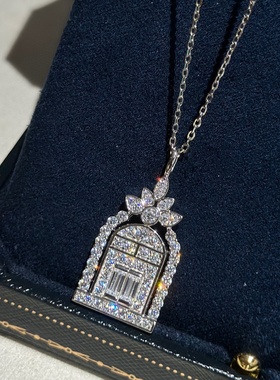 设计师s925银轻奢设计百搭幸运之门镶钻城堡几何项链女锁骨链感
