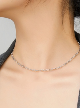 设计师意大利欧美个性 S925银小十字间双U项链潮流时尚叠戴U型