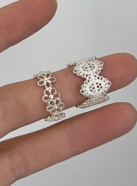 s925纯银蕾丝花边戒指女轻奢法式复古宫廷风温柔气质精致花纹指环