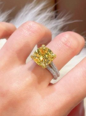 XBK925银镀金黄钻大颗粒  满镶高碳钻 鹰爪K金 分色电镀戒指