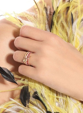 s925纯银相连三环排钻戒指女感轻奢气质时尚欧美热销银饰