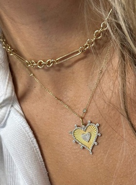 欧美热销爆款s925纯银爱心镶钻锆石个性设计简约百搭项链