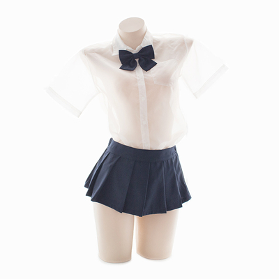 七了个三 透明衬衫学院风少女组短袖制服衬衫工口制服少女上衣