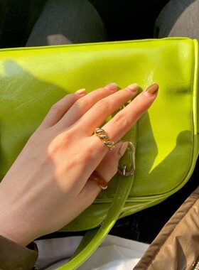 欧美S925银个性牛角包戒指女复古时尚镂空可颂开口指环嘻哈食指戒