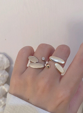 日韩S925银水滴戒指女复古时尚几何开口指环夸张嘻哈气质食指戒潮