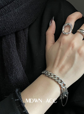 韩版S925银几何镂空不规则戒指女复古重工气质素圈开口指环食指戒