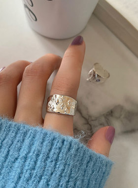 韩版S925银个性月牙戒指女复古时尚流星开口指环宽边嘻哈食指戒潮