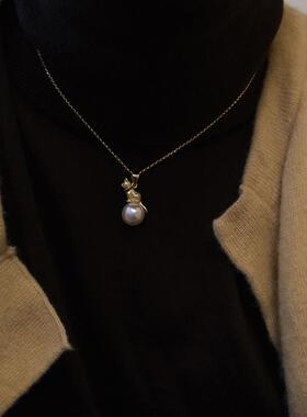 甜酷猫咪吊坠项链女法式复古优雅珍珠S925银锁骨链气质轻奢颈链潮