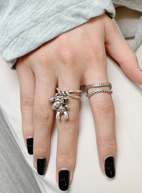 复古泰银马上有钱花戒指女S925银时尚个性小马开口食指戒潮手饰