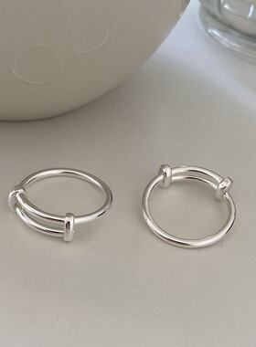 韩国东大门S925银个性推拉戒指女复古简约嘻哈指环朋克创意食指戒