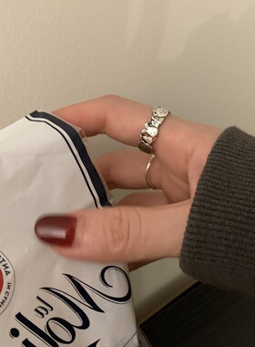 网红卡通戒指女复古时尚动物王国小熊兔子S925银开口食指环潮