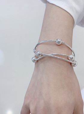 韩版S925银个性圆球拼接手链女复古时尚简约手环气质ins弹性手饰