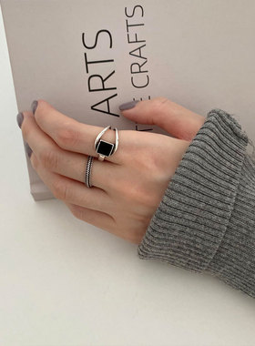 韩版S925银几何不规则戒指女复古时尚麻花开口指环嘻哈个性食指戒