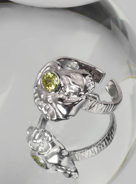 韩版S925银几何不规则熔岩戒指女复古时尚锆石闪亮开口指环食指戒