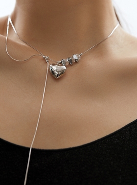 原创设计爱心多层纯银长款项链