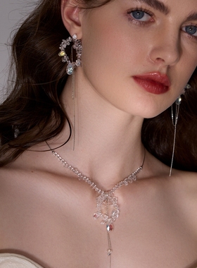 白水晶项链925银锁骨链白水晶