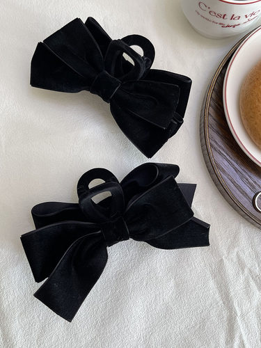 丝绒一体~黑色蝴蝶结抓夹大号 鲨鱼夹高级感 发夹女后脑勺秋冬 - 图2