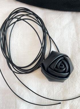 脖饰黑色山茶花choker颈带绑带