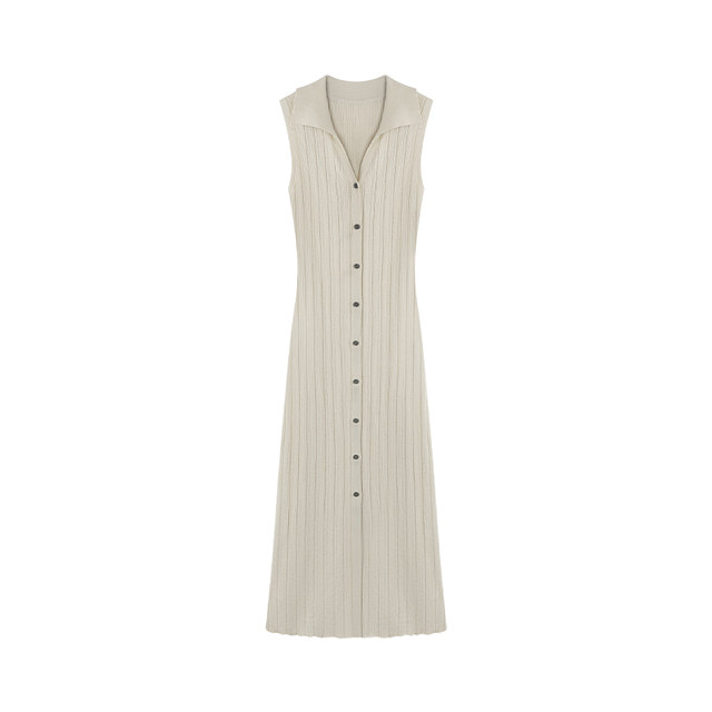 MULVAN 30% off on stock v-neck knitted dress, feminine POLO lapel stacked sleeveless vest dress