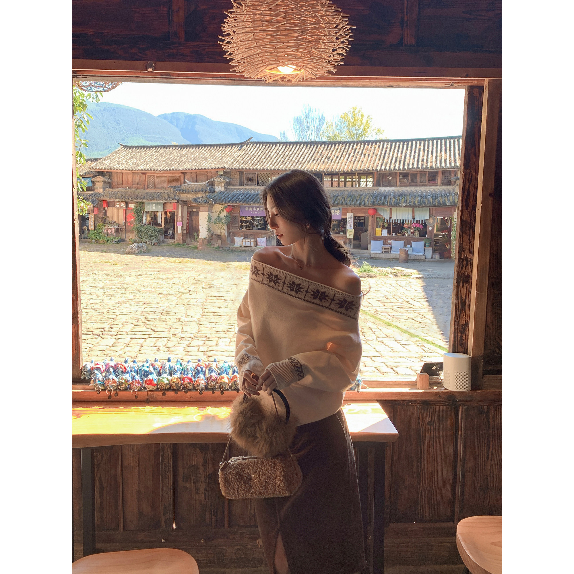 MULVAN 西西莉亚 费尔岛一字肩套头毛衣女设计感宽松斜肩针织上衣,淘宝优惠券,粉丝福利购,淘宝优惠卷