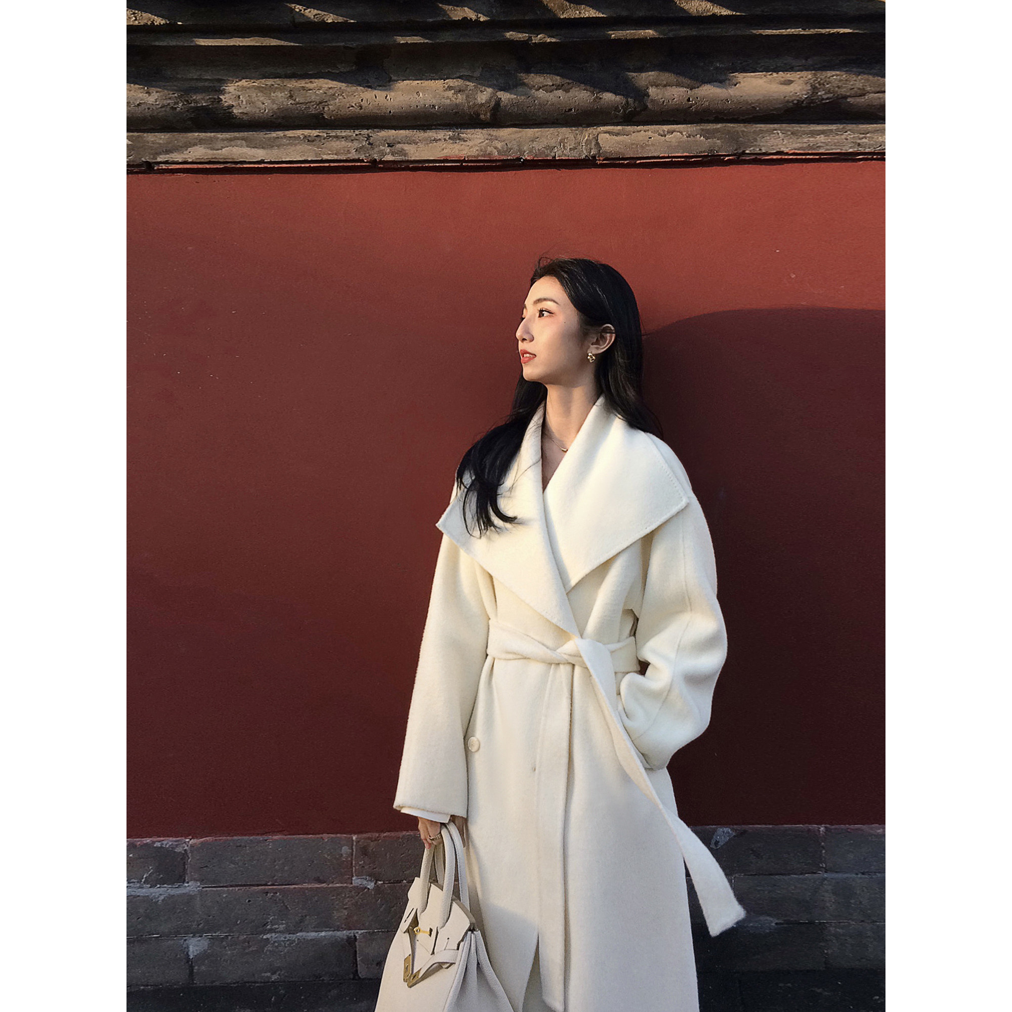 MULVAN高智千金 100羊毛双面呢大衣女高级感气质绑带长款毛呢外套,淘宝优惠券,粉丝福利购,淘宝优惠卷