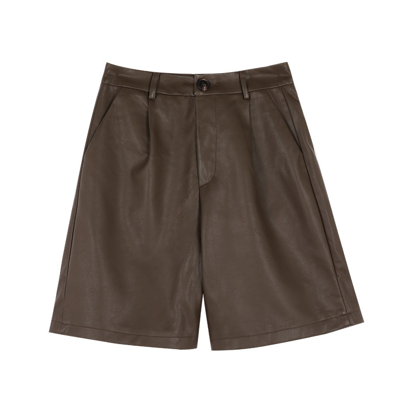 MULVAN 【现货7折】黑色高腰PU皮裤女短裤秋冬新款宽松休闲阔腿裤,淘宝优惠券,粉丝福利购,淘宝优惠卷