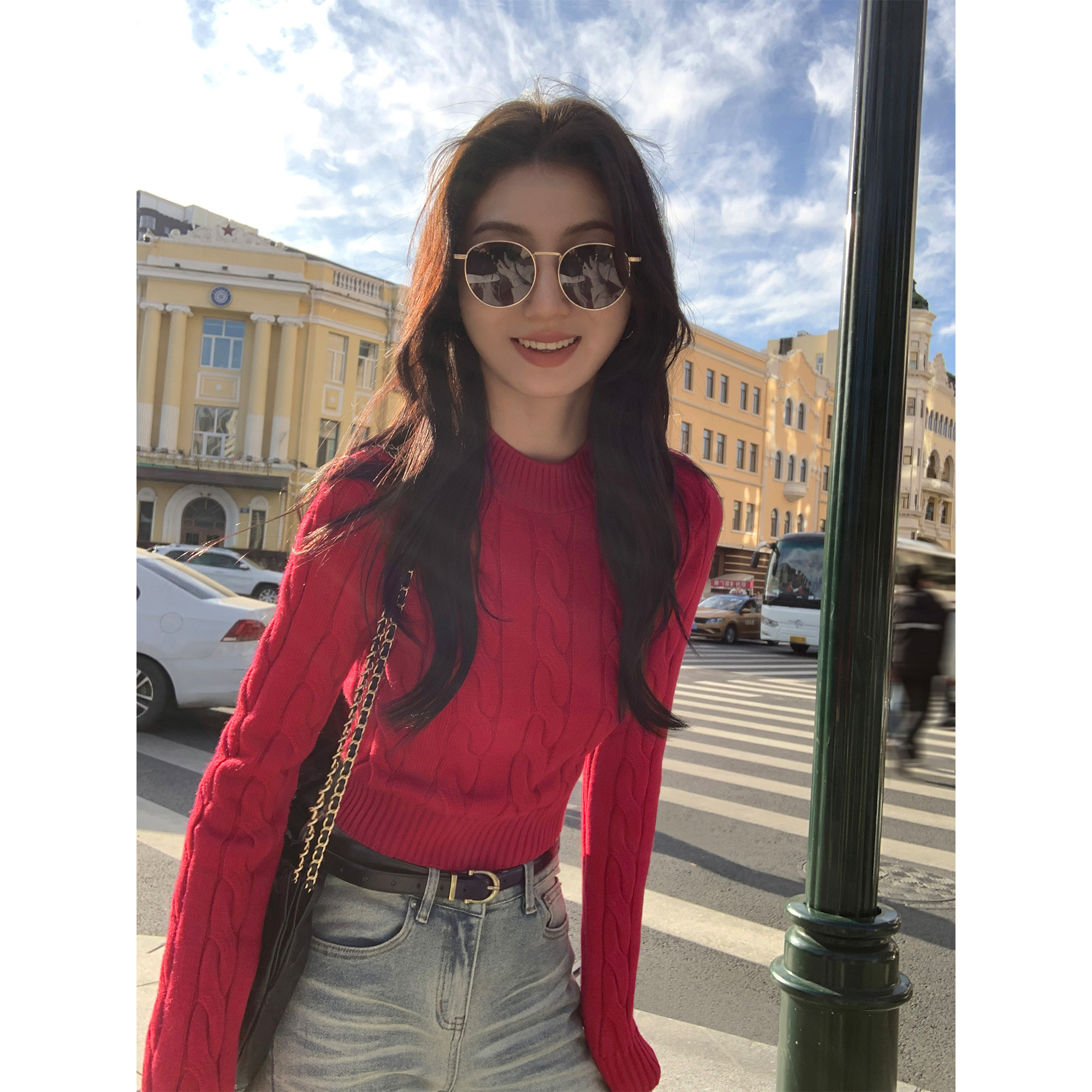 MULVAN黑色半高领针织麻花毛衣女秋冬修身显瘦长袖针织衫短款上衣,淘宝优惠券,粉丝福利购,淘宝优惠卷