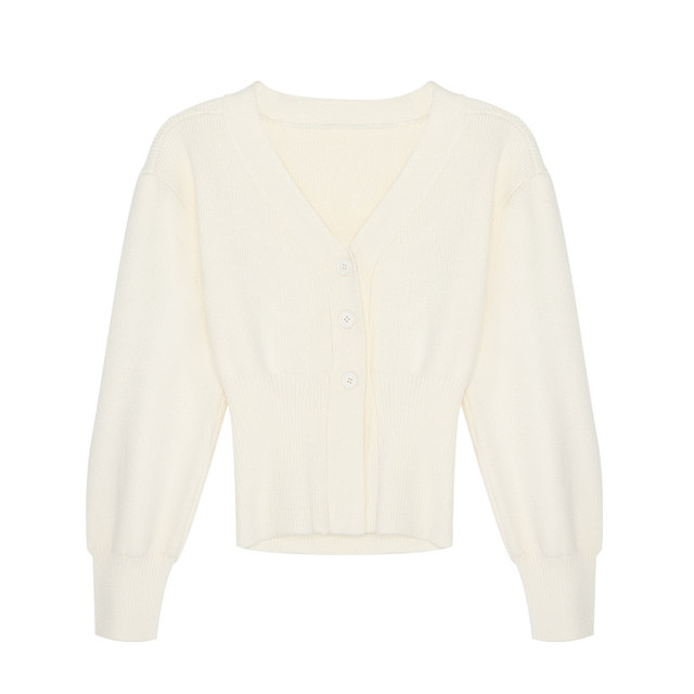 Black V-neck long-sleeved short sweater cardigan