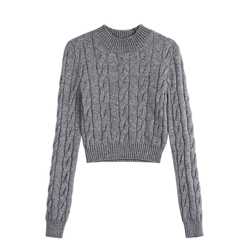 MULVAN黑色半高领针织麻花毛衣女秋冬修身显瘦长袖针织衫短款上衣,淘宝优惠券,粉丝福利购,淘宝优惠卷