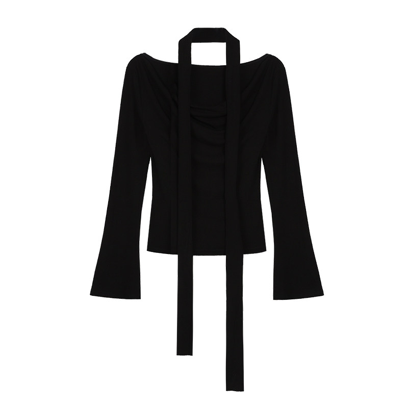 MULVAN“氛围美女”荡领/斜露肩/一字肩设计感上衣女修身气质t恤,淘宝优惠券,粉丝福利购,淘宝优惠卷