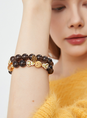 AWE黄昊玥同款茶晶黄水晶手链女