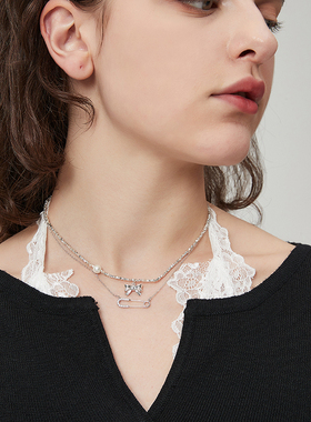 AWE轻奢小众锆石别针925纯银项链