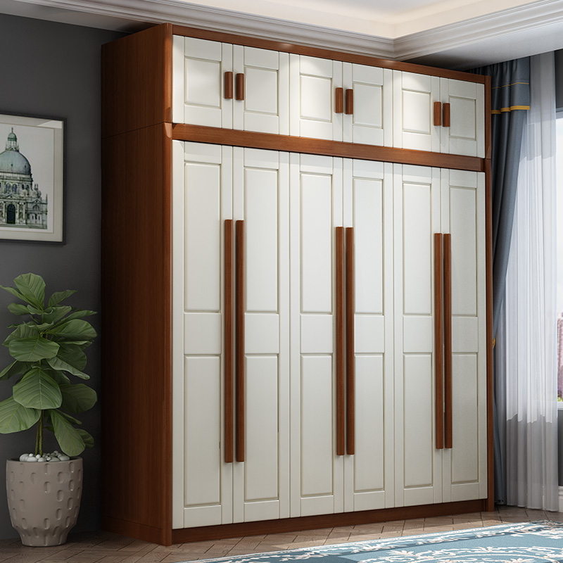 实木衣柜现代简约整体木衣橱对开门卧室经济型拼色设计组合大衣柜