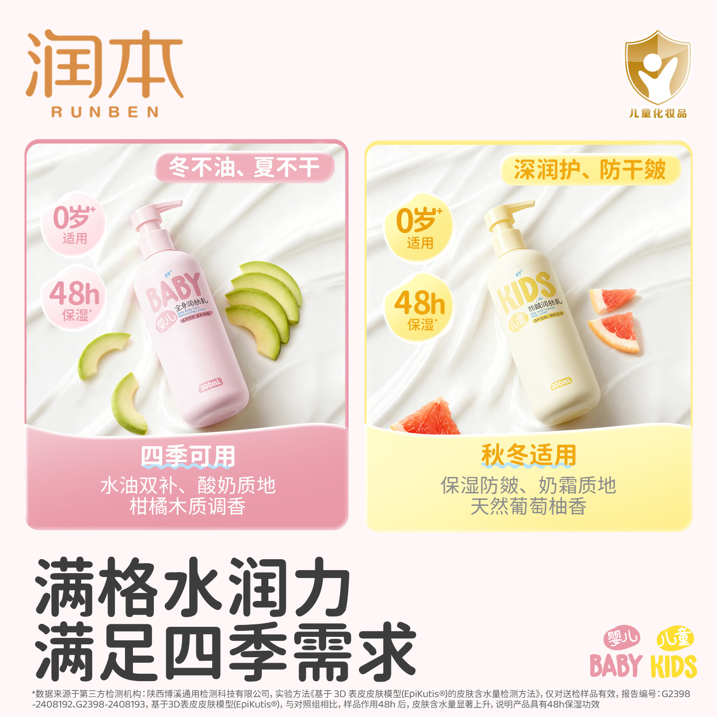 润本儿童身体乳干燥保湿滋润新生宝宝春夏专用婴儿全身润肤乳面霜