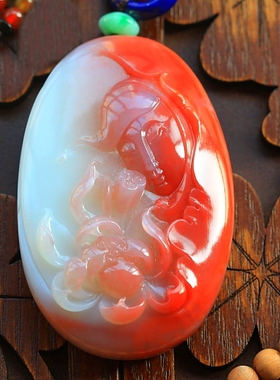 世无其二震撼版！艺术品！珍品硕大南红玛瑙俏色巧雕美坠苏工精雕