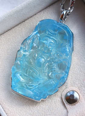 ◆持莲观音◆震撼版！硕大珍藏级超冰透海蓝宝大观音