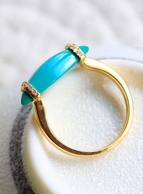 飒酷风格——个性款！珠宝级原矿高瓷蓝绿松石精镶钻石美戒 独特.