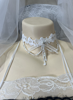 原创设计宫廷轻奢颈链蕾丝欧美水晶新娘蝴蝶白色珍珠日韩锁骨项链