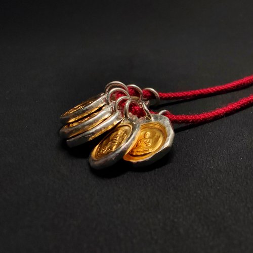 观夏999纯银贴金镶金错金小饼提溜十二生肖守护神文玩侧挂吊挂坠 - 图1